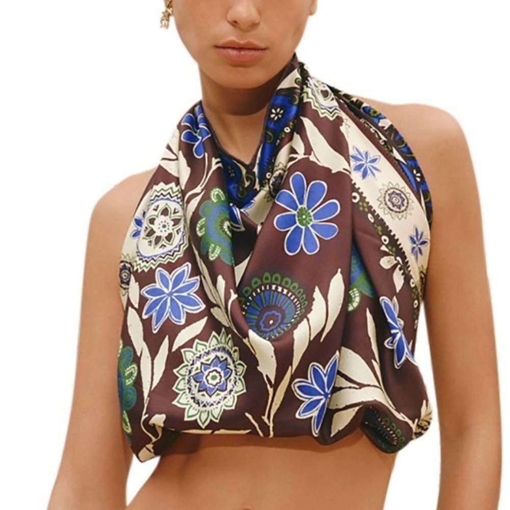 Alemais Jasper Silk Scarf Top Chocolate Floral Print One Size 7348A NWT